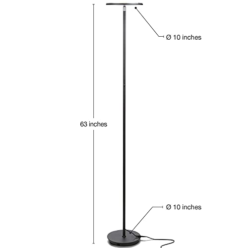 Brightech Sky LED Floor lamp, Torchiere Super Bright Floor Lamp for Living Rooms & Offices - Dimmable, Tall Standing Lamp for Bedroom Reading - Black