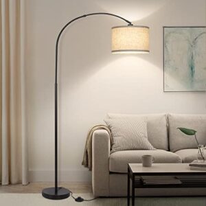 arc floor lamps for living room, modern standing lamp with adjustable hanging drum shade, tall pole lamp with foot switch, over couch arched reading light for bedroom, office (black)