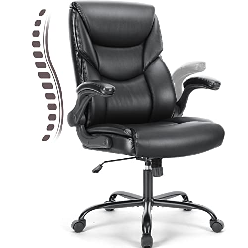 Executive Office Chair – Ergonomic Adjustable Computer Desk Chairs with High Back Flip-up Armrests, Swivel Task Chair with Lumbar Support, Bonded Leather