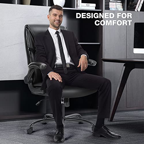 Executive Office Chair – Ergonomic Adjustable Computer Desk Chairs with High Back Flip-up Armrests, Swivel Task Chair with Lumbar Support, Bonded Leather