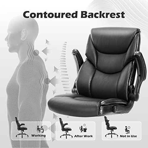 Executive Office Chair – Ergonomic Adjustable Computer Desk Chairs with High Back Flip-up Armrests, Swivel Task Chair with Lumbar Support, Bonded Leather