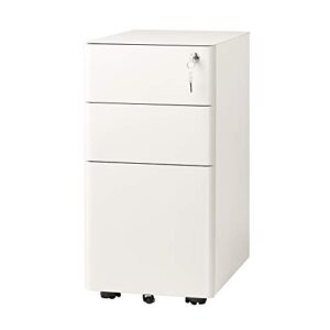 devaise 3-drawer slim vertical file cabinet, fully assembled except casters, legal/letter size, white