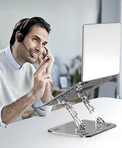 Lpoake 𝟮𝟬𝟮𝟯 𝗨𝗽𝗴𝗿𝗮𝗱𝗲𝗱 Acrylic Laptop Stand for Desk Clear Laptop Riser Adjustable Height White Computer Stand for Laptop Compatible with 10 to 15.6 Inches Laptops(Transparent)