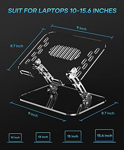 Lpoake 𝟮𝟬𝟮𝟯 𝗨𝗽𝗴𝗿𝗮𝗱𝗲𝗱 Acrylic Laptop Stand for Desk Clear Laptop Riser Adjustable Height White Computer Stand for Laptop Compatible with 10 to 15.6 Inches Laptops(Transparent)
