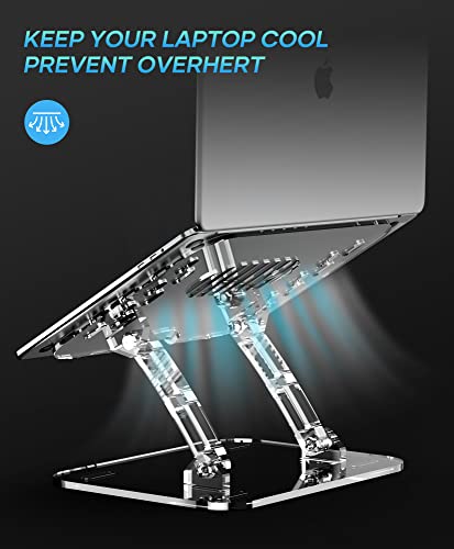 Lpoake 𝟮𝟬𝟮𝟯 𝗨𝗽𝗴𝗿𝗮𝗱𝗲𝗱 Acrylic Laptop Stand for Desk Clear Laptop Riser Adjustable Height White Computer Stand for Laptop Compatible with 10 to 15.6 Inches Laptops(Transparent)