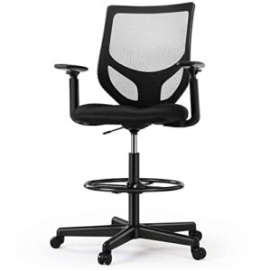 jhk drafting tall home office standing desk adjustable foot ring and armrest, mid back mesh computer executive task chair with ergonomic lumbar support for adult, black