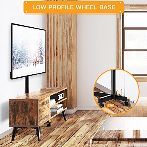Mobile TV Cart on Wheels for 23 to 60-inch LED Flat Screen/Curved TVs Tilting TV Stand with Height Adjustable Shelf Max VESA 400x400mm Rolling Floor TV Trolley Holds up to 88lbs
