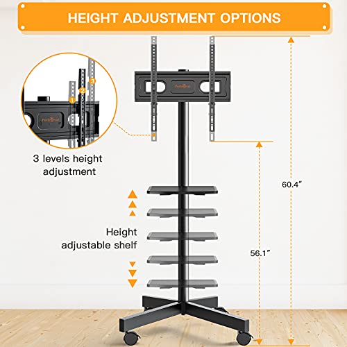 Mobile TV Cart on Wheels for 23 to 60-inch LED Flat Screen/Curved TVs Tilting TV Stand with Height Adjustable Shelf Max VESA 400x400mm Rolling Floor TV Trolley Holds up to 88lbs