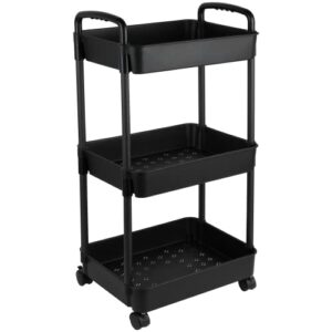 vtopmart 3 tier rolling cart with wheels, detachable utility storage cart with handle and lockable casters, heavy duty storage basket organizer shelves, easy assemble for office, bathroom, kitchen