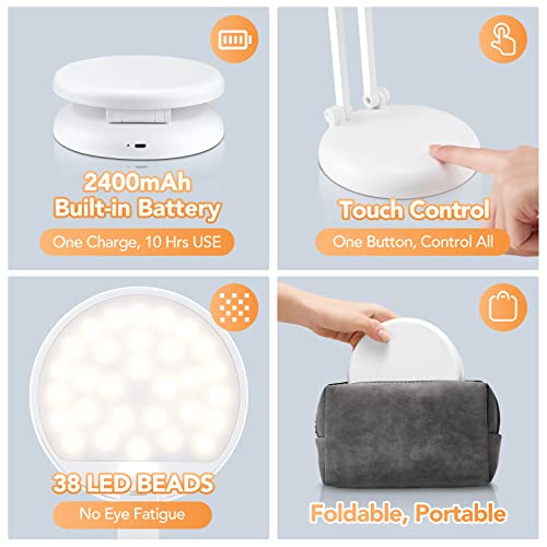 Battery Operated Lamp Small Desk Lamp Foldable & Potable, 8 Brightness Rechargeable Lamp Battery Lamp Wireless Lamp Mini Lamp, Dimmable Study Lamp Portable Light Cute Desk Lamp, Battery Operated Lamp