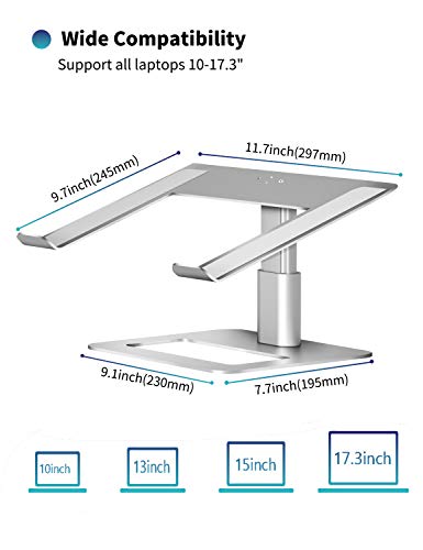 SOUNDANCE Adjustable Laptop Stand for Desk, Computer Stand, Ergonomic Laptop Riser Holder Compatible with 10 to 17.3 Inches Notebook PC Computer, Aluminum Silver