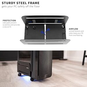 VIVO Computer Tower Desktop ATX-Case, CPU Steel Rolling Stand, 4.7 to 8.2 inch Wide Adjustable Mobile Cart Holder with Locking Caster Wheels, Gaming PC Holder, Black, CART-PC01