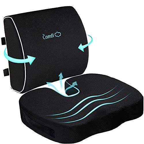 Coccyx Seat Cushion and Lumbar Support Pillow for Office Chair-Gel Infused,Orthopedic Car Seat Cushion Memory Foam Back Support Cushion for Lower Back Pain,Tailbone & Sciatica Pain Relief Black