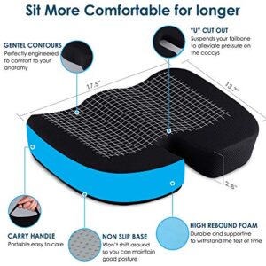 Coccyx Seat Cushion and Lumbar Support Pillow for Office Chair-Gel Infused,Orthopedic Car Seat Cushion Memory Foam Back Support Cushion for Lower Back Pain,Tailbone & Sciatica Pain Relief Black