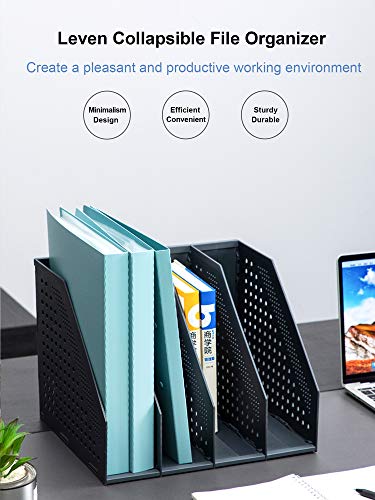 Leven/Deli Collapsible Magazine File Holder/Desk Organizer for Office Organization and Storage with 4 Vertical Compartments