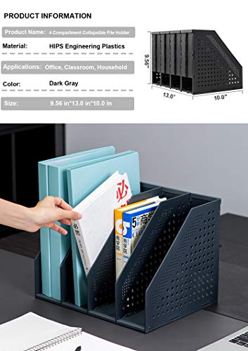 Leven/Deli Collapsible Magazine File Holder/Desk Organizer for Office Organization and Storage with 4 Vertical Compartments