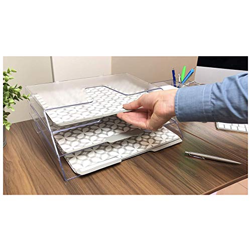 Acrimet Horizontal Triple File Folder Holder Organizer (Clear Crystal Color)