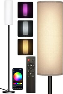 qaubauyt floor lamp for living room bedroom with remote, modern led floor lamp with two adjustment modes of reading and colorful,standing lamp tall lamp with white lampshade,foot switch