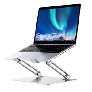 soundance laptop stand for desk with stable heavy base, adjustable height multi-angle, ergonomic metal riser holder, foldable mount elevator, compatible with 10 to 15.6 inches pc computer, silver