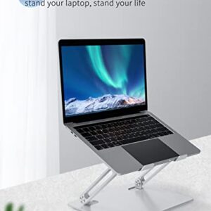 SOUNDANCE Laptop Stand for Desk with Stable Heavy Base, Adjustable Height Multi-Angle, Ergonomic Metal Riser Holder, Foldable Mount Elevator, Compatible with 10 to 15.6 Inches PC Computer, Silver