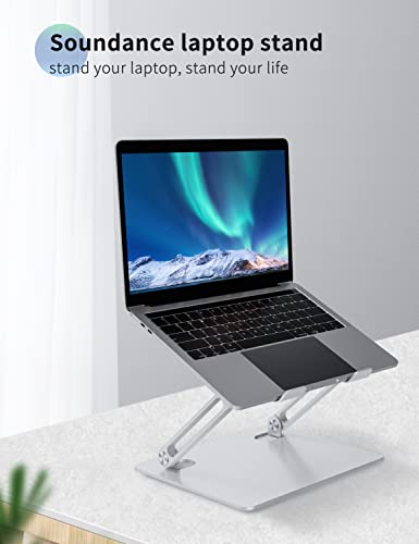 SOUNDANCE Laptop Stand for Desk with Stable Heavy Base, Adjustable Height Multi-Angle, Ergonomic Metal Riser Holder, Foldable Mount Elevator, Compatible with 10 to 15.6 Inches PC Computer, Silver