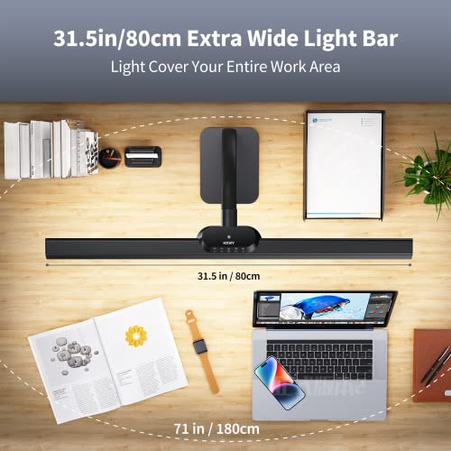 Kary LED Desk Lamp, 24W Architect Desk Lamps with Base 31.5" Wide Home Office Lights 1800LM Extra Bright Table Lighting with Adjustable Lights, 5 Color Modes, Studio Work Lamp for Task, Drafting