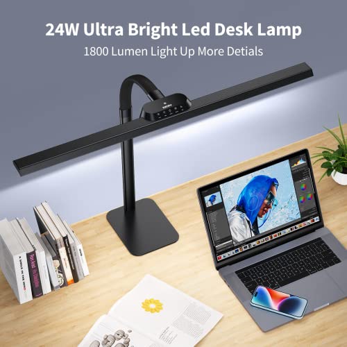 Kary LED Desk Lamp, 24W Architect Desk Lamps with Base 31.5" Wide Home Office Lights 1800LM Extra Bright Table Lighting with Adjustable Lights, 5 Color Modes, Studio Work Lamp for Task, Drafting