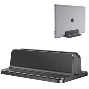 omoton vertical laptop stand holder, desktop aluminum stand for macbook with adjustable dock size, fits all macbook, surface, chromebook and gaming laptops (up to 17.3 inches), black