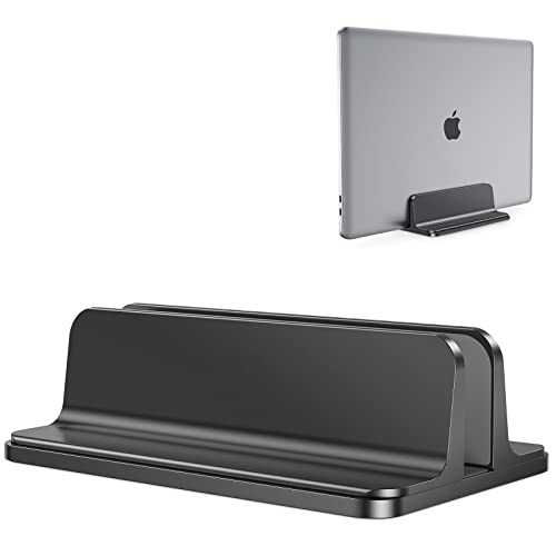 OMOTON Vertical Laptop Stand Holder, Desktop Aluminum Stand for MacBook with Adjustable Dock Size, Fits All MacBook, Surface, Chromebook and Gaming Laptops (Up to 17.3 inches), Black