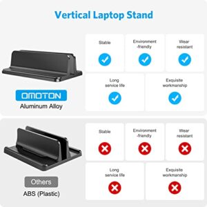 OMOTON Vertical Laptop Stand Holder, Desktop Aluminum Stand for MacBook with Adjustable Dock Size, Fits All MacBook, Surface, Chromebook and Gaming Laptops (Up to 17.3 inches), Black