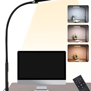 LIBORA LED Desk Lamp with Clamp, Smart Dimmable Clip Light for Home Office, 3 Modes 6 Brightness, Long Flexible Gooseneck, Eye-Caring, Architect Task Lamp with Remote & Touch Control, Black