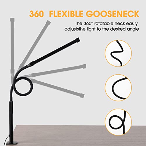 LIBORA LED Desk Lamp with Clamp, Smart Dimmable Clip Light for Home Office, 3 Modes 6 Brightness, Long Flexible Gooseneck, Eye-Caring, Architect Task Lamp with Remote & Touch Control, Black