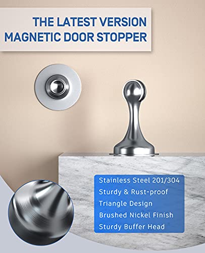 Door Stopper,Magnetic Door Stop,EUHOME 1 Pack Stainless Steel 201 Door Catch Holder,Magnetic Door Stopper,No Drill Doorstop with 3m Self Adhesive Tape,Screws for Wall & Floor Mount,Hold Door Open