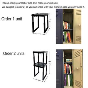 Locker Organizer Shelf， Adjustable Width and Height , Ideal Locker for School, Office, and Gym Lockers (Black)