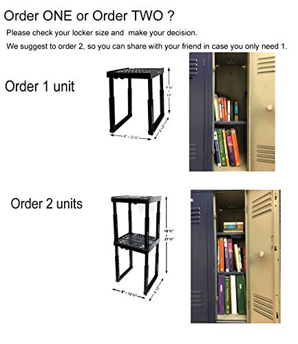 Locker Organizer Shelf， Adjustable Width and Height , Ideal Locker for School, Office, and Gym Lockers (Black)