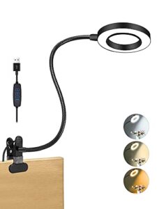 clip on light reading lamp, 48 led clamp lamp with 3 color modes, 10 dimmable brightness, 360° flexible gooseneck desk lamp, eye protection book clamp light for video conferencing desk bed headboard