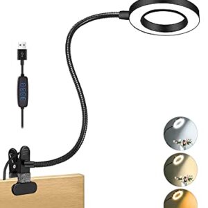 Clip on Light Reading Lamp, 48 LED Clamp Lamp with 3 Color Modes, 10 Dimmable Brightness, 360° Flexible Gooseneck Desk Lamp, Eye Protection Book Clamp Light for Video Conferencing Desk Bed Headboard