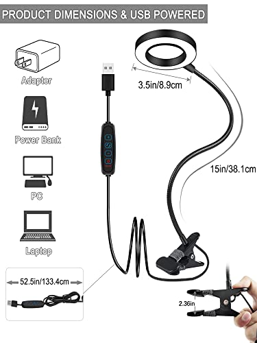 Clip on Light Reading Lamp, 48 LED Clamp Lamp with 3 Color Modes, 10 Dimmable Brightness, 360° Flexible Gooseneck Desk Lamp, Eye Protection Book Clamp Light for Video Conferencing Desk Bed Headboard