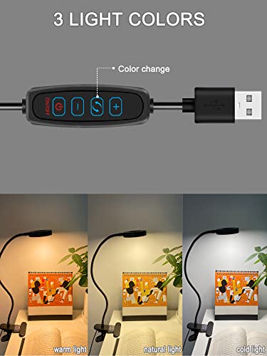 Clip on Light Reading Lamp, 48 LED Clamp Lamp with 3 Color Modes, 10 Dimmable Brightness, 360° Flexible Gooseneck Desk Lamp, Eye Protection Book Clamp Light for Video Conferencing Desk Bed Headboard