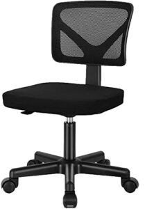 ergonomic home office desk chair, adjustable armless computer chair with lumbar support, small mesh task chair with backrest swivel rolling for study, office, conference room