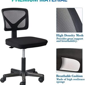 Ergonomic Home Office Desk Chair, Adjustable Armless Computer Chair with Lumbar Support, Small Mesh Task Chair with Backrest Swivel Rolling for Study, Office, Conference Room