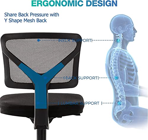 Ergonomic Home Office Desk Chair, Adjustable Armless Computer Chair with Lumbar Support, Small Mesh Task Chair with Backrest Swivel Rolling for Study, Office, Conference Room