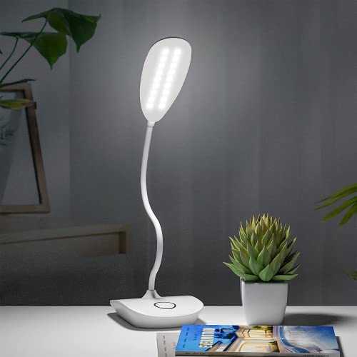 DEEPLITE Battery Operated Desk Lamp, LED Desk Light 3 Lighting Modes Stepless Dimming, Table Lamp 5W Touch Control Eye Caring, Flexible Gooseneck, Portable Reading Light for Dorm Study Office Bedroom