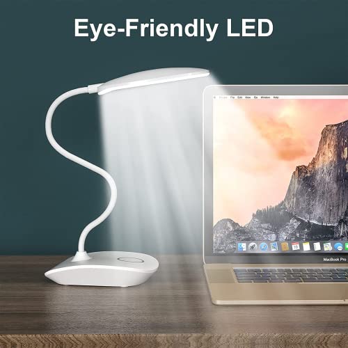 DEEPLITE Battery Operated Desk Lamp, LED Desk Light 3 Lighting Modes Stepless Dimming, Table Lamp 5W Touch Control Eye Caring, Flexible Gooseneck, Portable Reading Light for Dorm Study Office Bedroom