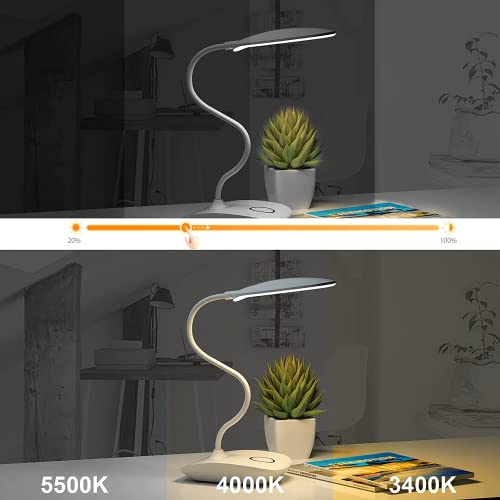 DEEPLITE Battery Operated Desk Lamp, LED Desk Light 3 Lighting Modes Stepless Dimming, Table Lamp 5W Touch Control Eye Caring, Flexible Gooseneck, Portable Reading Light for Dorm Study Office Bedroom