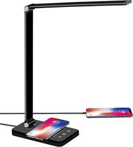 liquor fragrance led desk lamp with wireless charger, dimmable office desk light with usb charging port, 5 lighting modes , touch control, auto timer 30 / 60min, eye-caring table lamps (black)