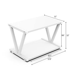 VEDECASA Retro Desktop Printer Stand 2 Double Tiers Wood Printer Shelf Modern White Wood Storage Book Shelf Organizor for Home Office Stylish Sturdy V Shaped (White)