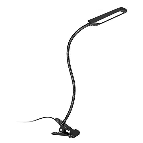 TROND LED Desk Lamp with Clamp, 3-Level Dimmable Desk Light 6000K Daylight, Table Lamp Extra-Long Flexible Gooseneck, Eye-Care Clamp Lamp for Painting, Workbench, Reading or Sewing, 9W, Black