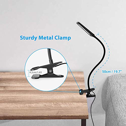 TROND LED Desk Lamp with Clamp, 3-Level Dimmable Desk Light 6000K Daylight, Table Lamp Extra-Long Flexible Gooseneck, Eye-Care Clamp Lamp for Painting, Workbench, Reading or Sewing, 9W, Black