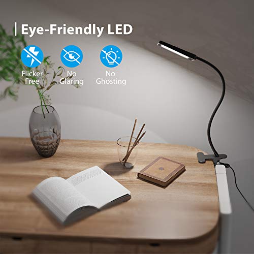TROND LED Desk Lamp with Clamp, 3-Level Dimmable Desk Light 6000K Daylight, Table Lamp Extra-Long Flexible Gooseneck, Eye-Care Clamp Lamp for Painting, Workbench, Reading or Sewing, 9W, Black